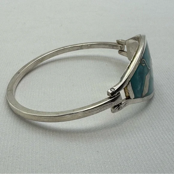 Vintage Taxco Mexico Mother of Pearl Floral Inlay Silver Bracelet Southwestern - Picture 10 of 10